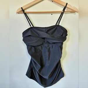 Black Tankini Swim Suit with Tummy Control, Twist Front, Ruched Sides,  Med